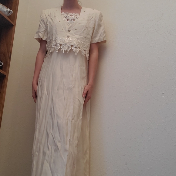 R&M Richards Cream Lace Long Sleeve Dress - Picture 1 of 7